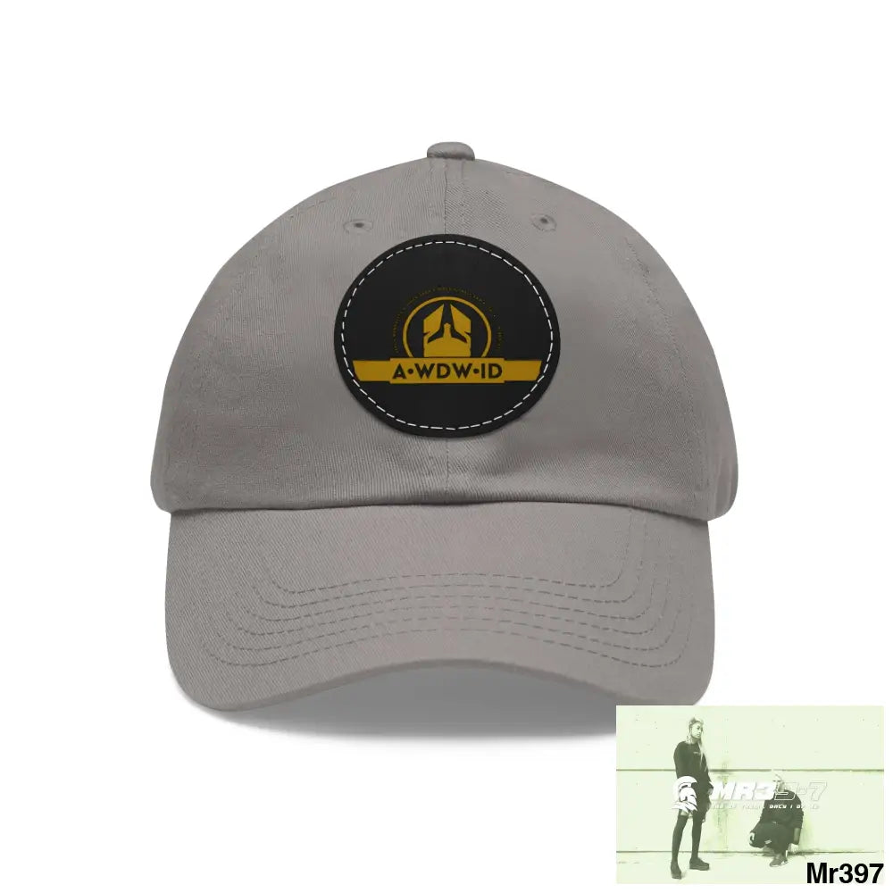 WDW.ID Dad Hat with Leather Patch (Round) Grey / Black patch / Circle / One size Hats