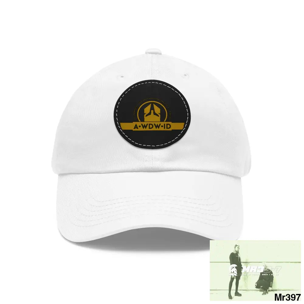 WDW.ID Dad Hat with Leather Patch (Round) White / Black patch / Circle / One size Hats