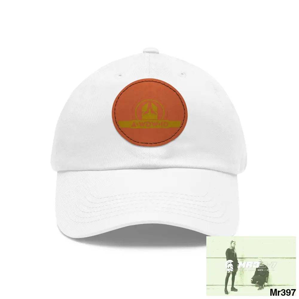 WDW.ID Dad Hat with Leather Patch (Round) White / Light Brown patch / Circle / One size Hats