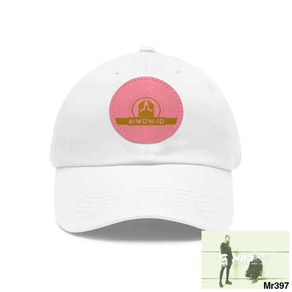 WDW.ID Dad Hat with Leather Patch (Round) White / Pink patch / Circle / One size Hats
