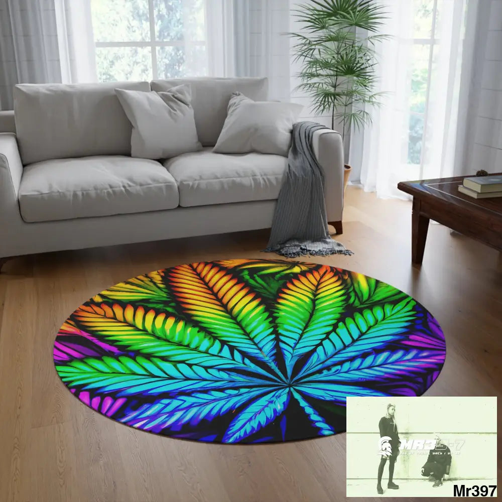 Weed Leaf Round Rug 60’’ × 60’’ Home Decor