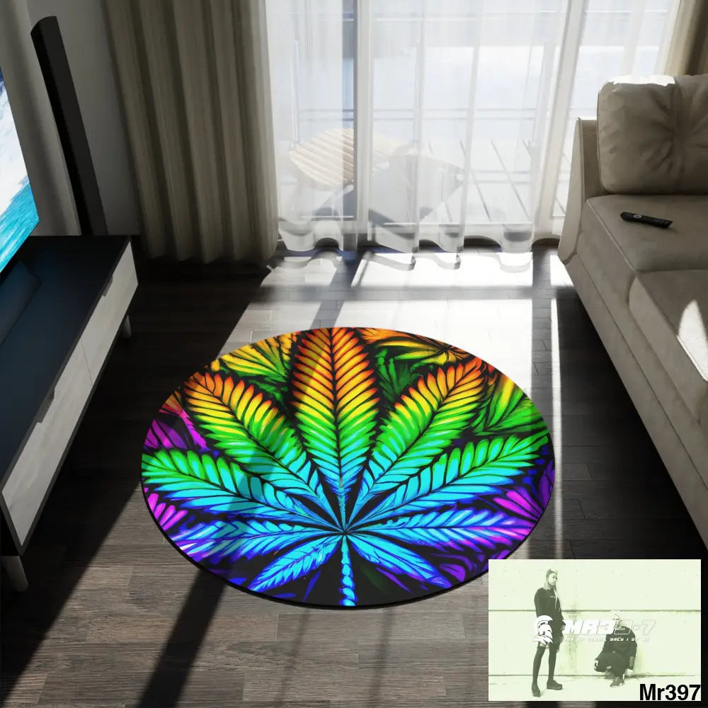 Weed Leaf Round Rug 60’’ × 60’’ Home Decor
