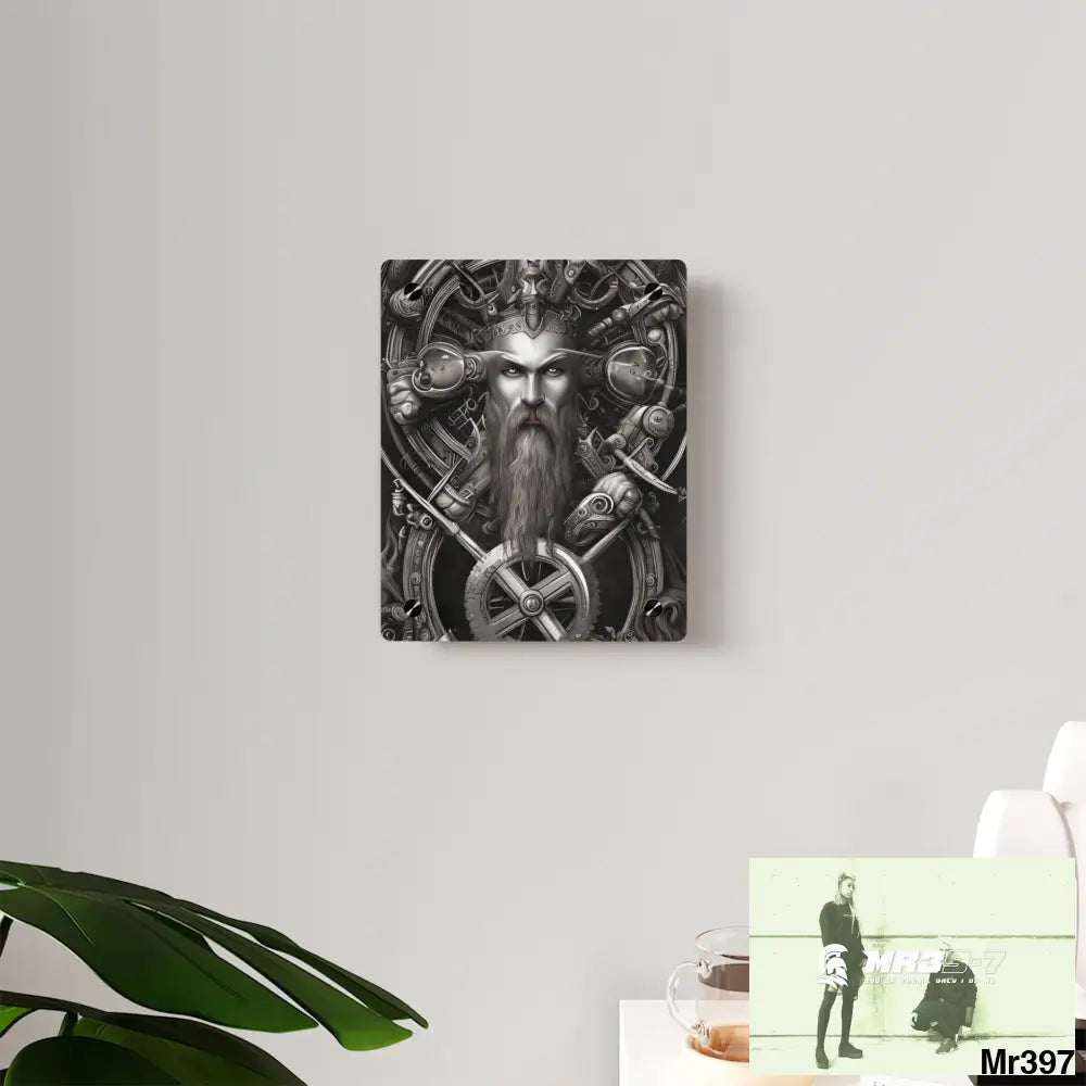 Whimsical Detailed Fantasy Trident Viking Warrior Portrait Centered Clockwork Composition Wall Art Panels Home Decor