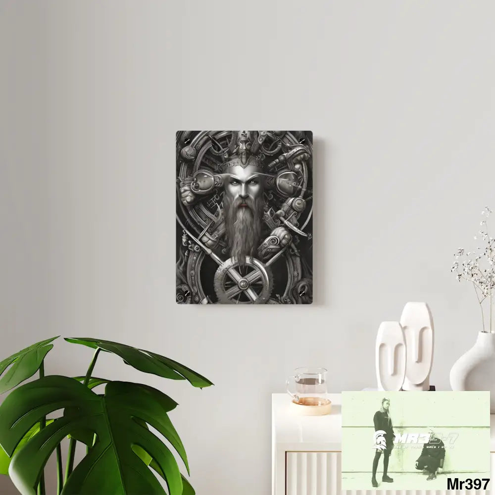 Whimsical Detailed Fantasy Trident Viking Warrior Portrait Centered Clockwork Composition Wall Art Panels Home Decor