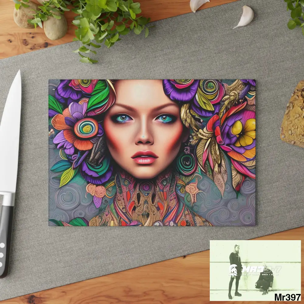 Woman in colour Glass Cutting Board Home Decor