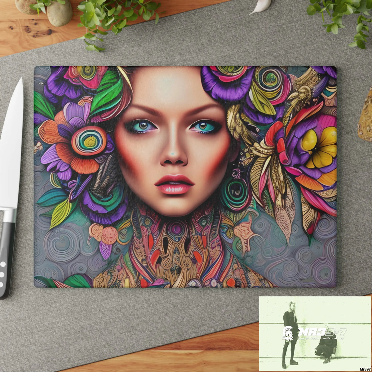 Woman in colour Glass Cutting Board Home Decor