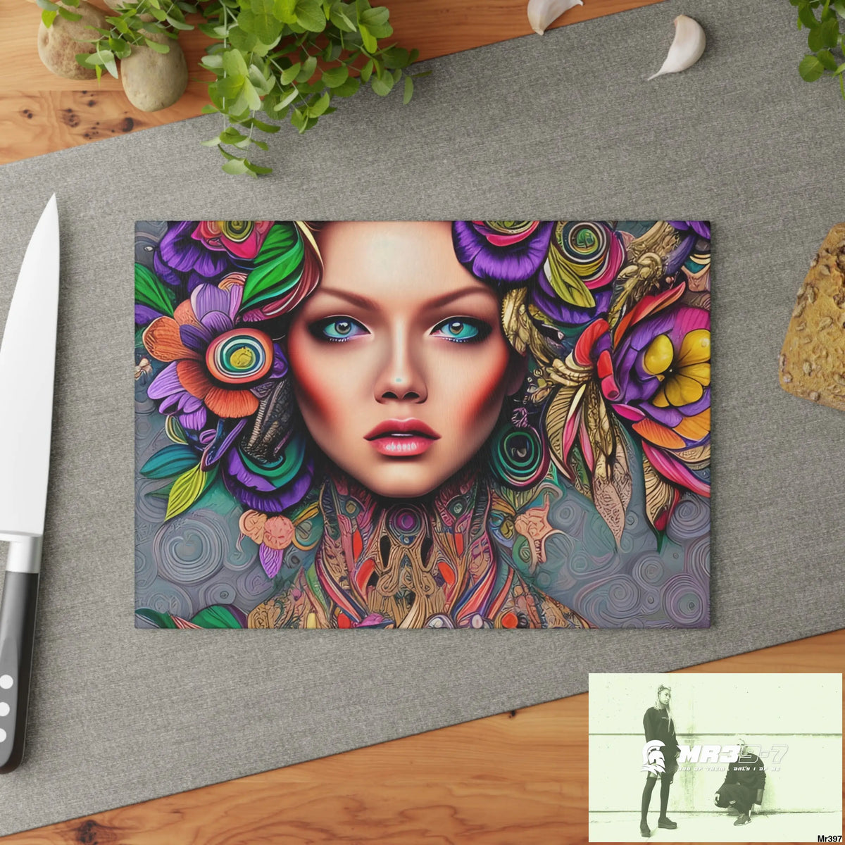 Woman in colour Glass Cutting Board Home Decor