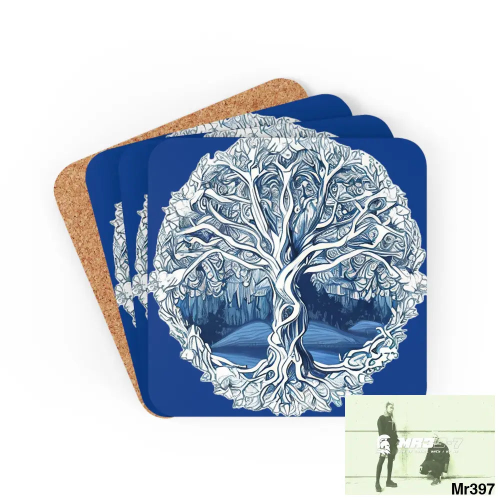 Yggdrasil Corkwood Coaster Set Cork / 3.75’’ × 3.75’’ / Square Home Decor