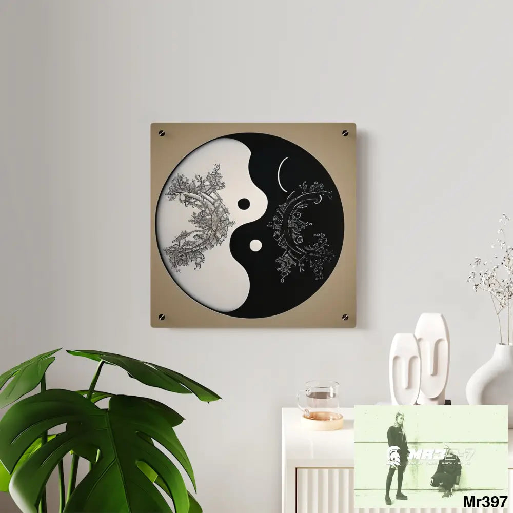 Ying Yang Moon Hyper Realistic Graphic Acrylic Wall Art Panels Home Decor