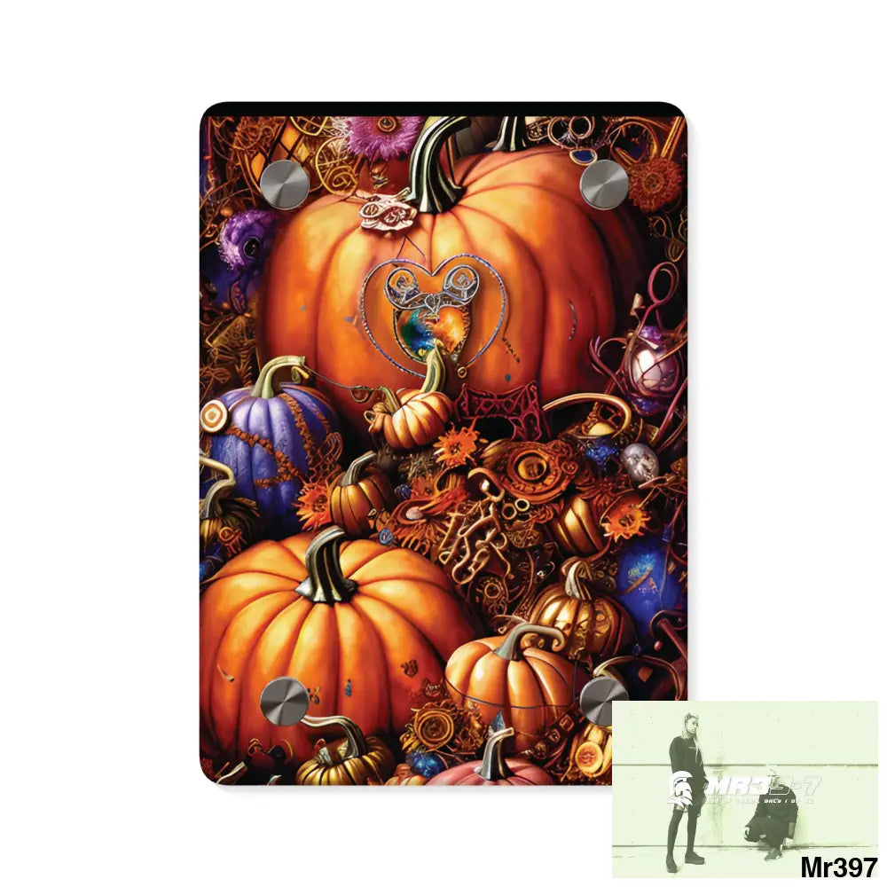 3 Steampunk Pumpkins Hearts Tribal Fractal Water color Digital AcrylicWall Art Panels 5’’ x 7’’ (Vertical) / 0.25’’