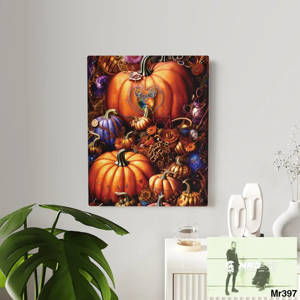 3 Steampunk Pumpkins Hearts Tribal Fractal Water color Digital AcrylicWall Art Panels Home Decor