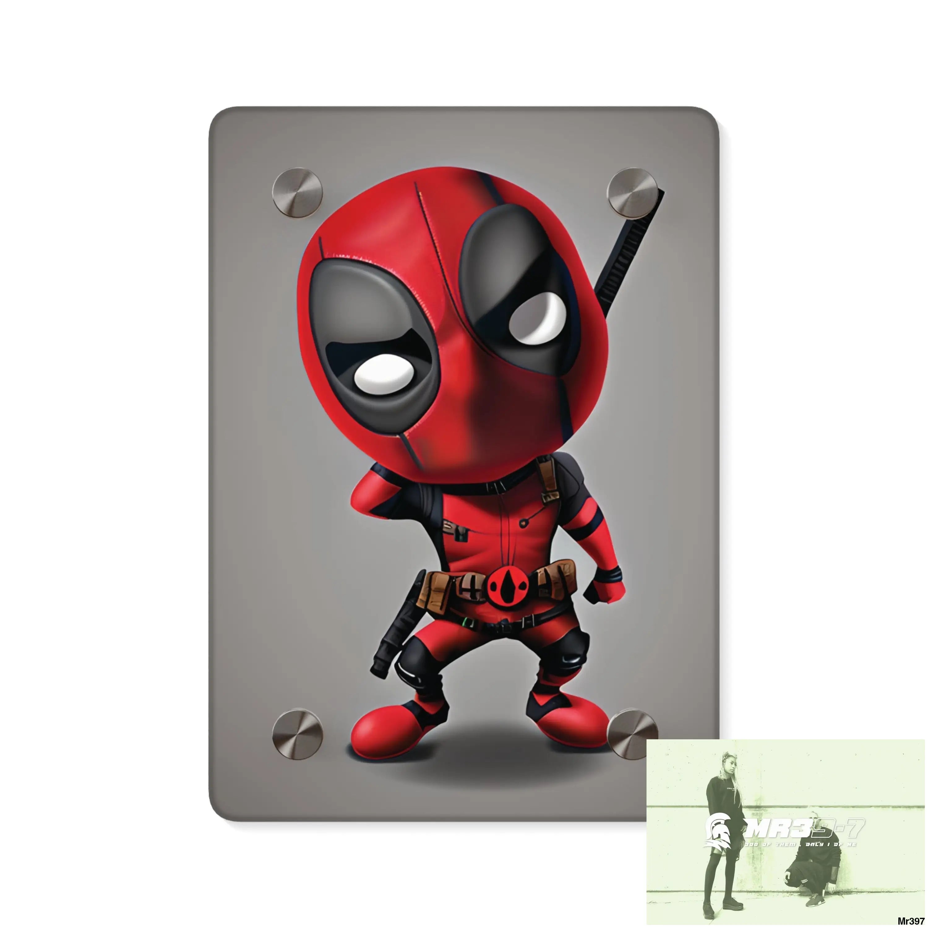 3D Chibi Deadpool Disney Graphic Acrylic Wall Art Panels 5’’ x 7’’ (Vertical) / 0.25’’ Home Decor
