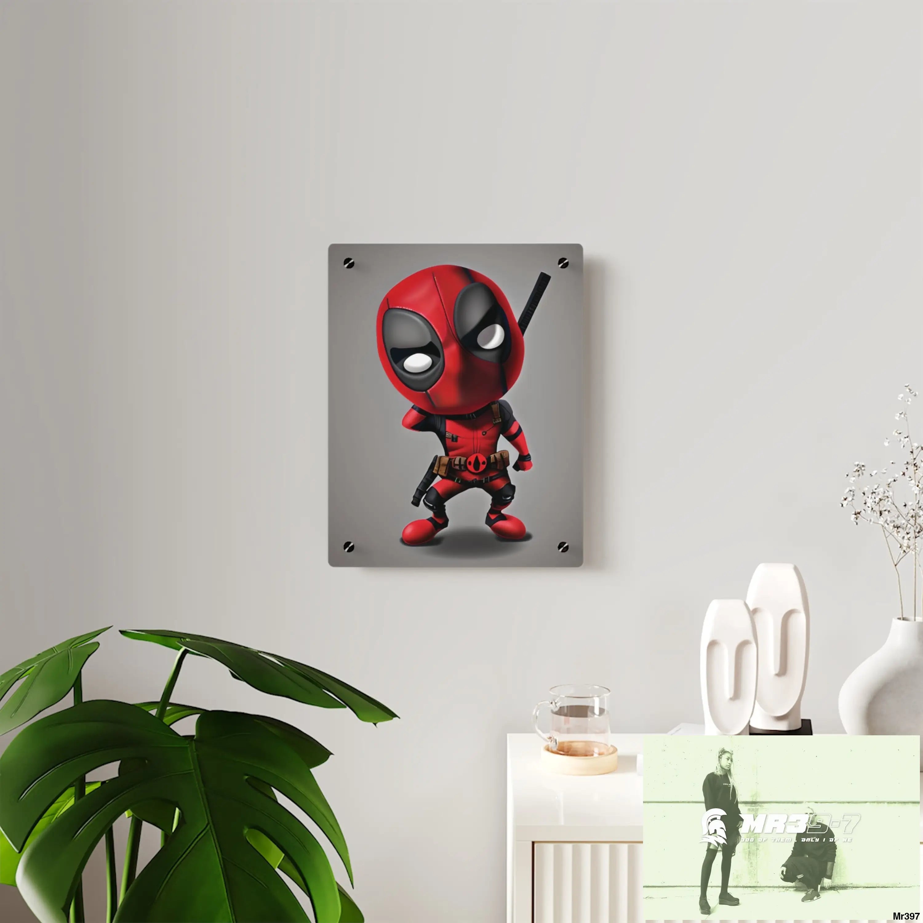 3D Chibi Deadpool Disney Graphic Acrylic Wall Art Panels Home Decor