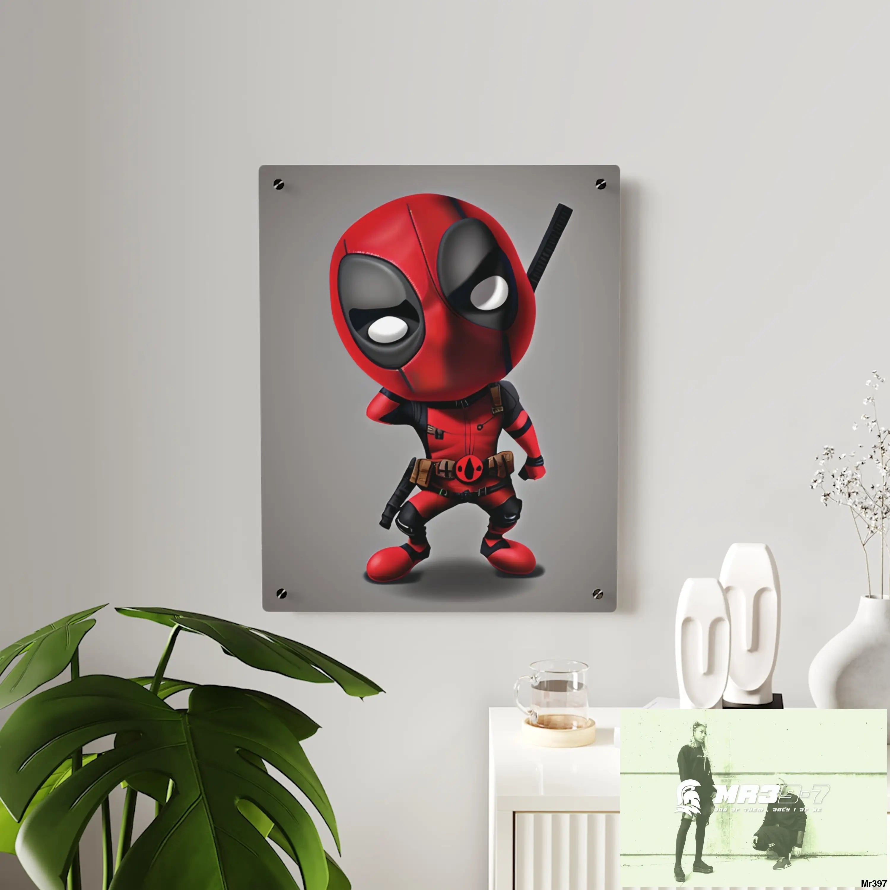 3D Chibi Deadpool Disney Graphic Acrylic Wall Art Panels Home Decor