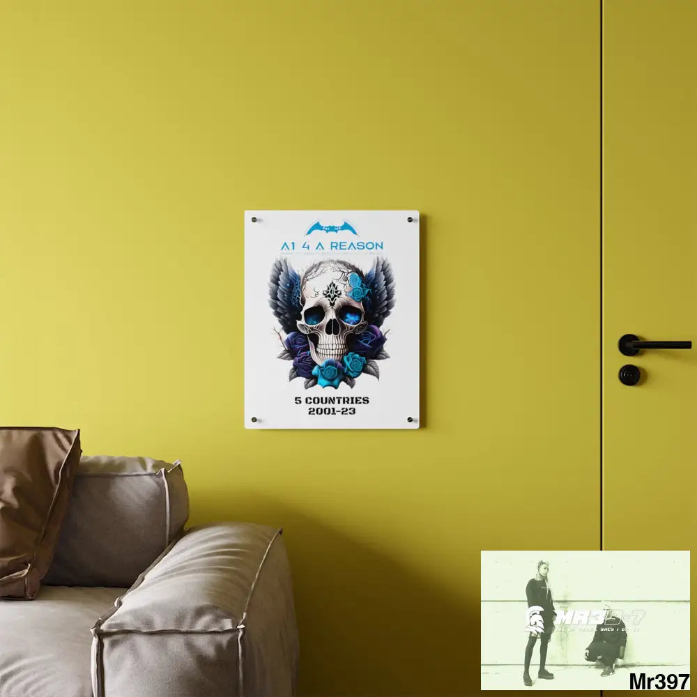 5 Countries 2001-23 A1 4 A Reason Gothic skull wings and blue roses Acrylic Wall Art Panels Home Decor