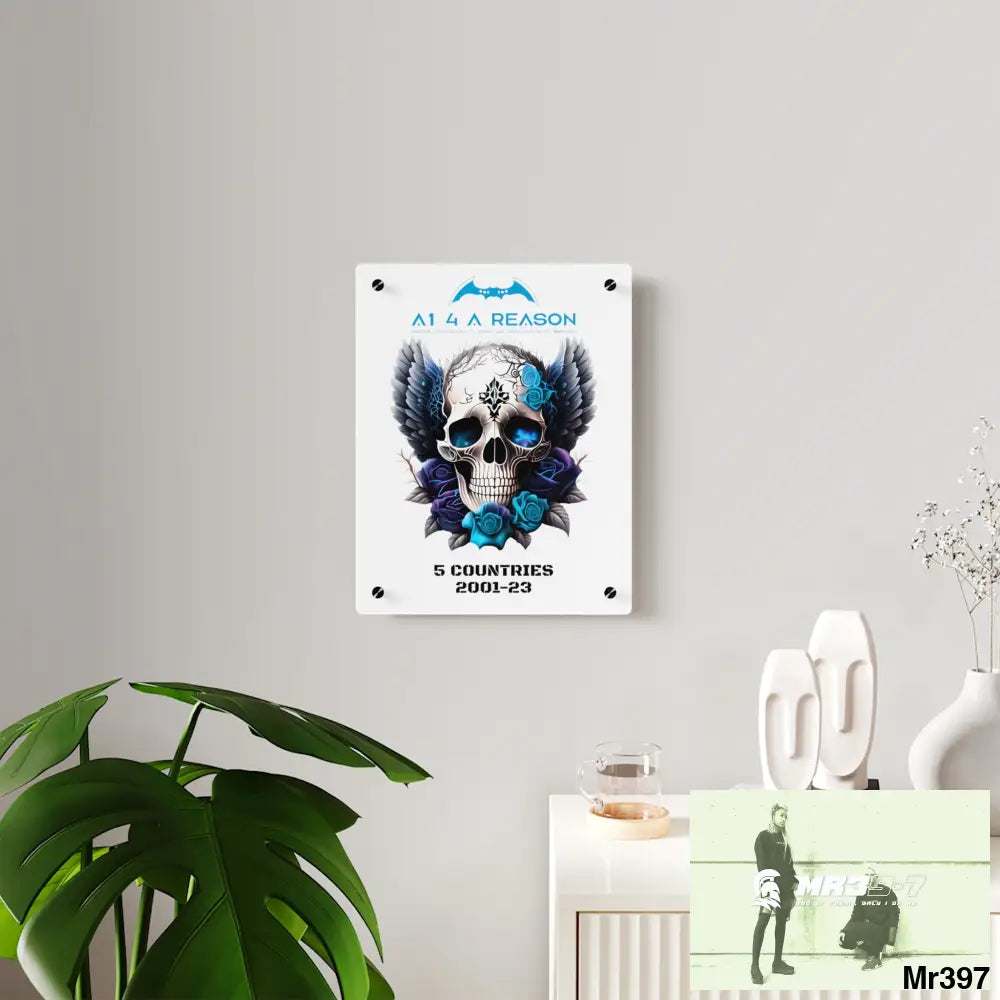 5 Countries 2001-23 A1 4 A Reason Gothic skull wings and blue roses Acrylic Wall Art Panels Home Decor