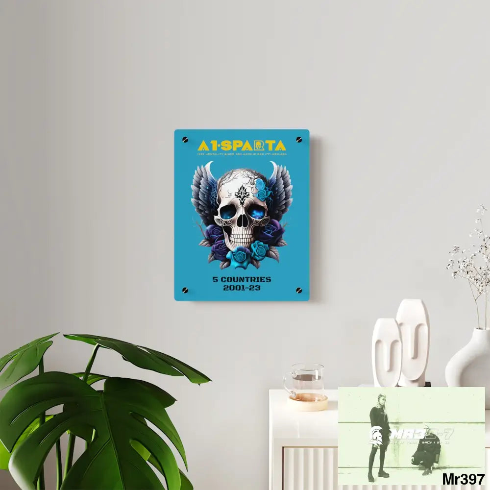 5 Countries 2001-23 A1Sparta Gothic skull wings and blue roses Acrylic Wall Art Panels Home Decor