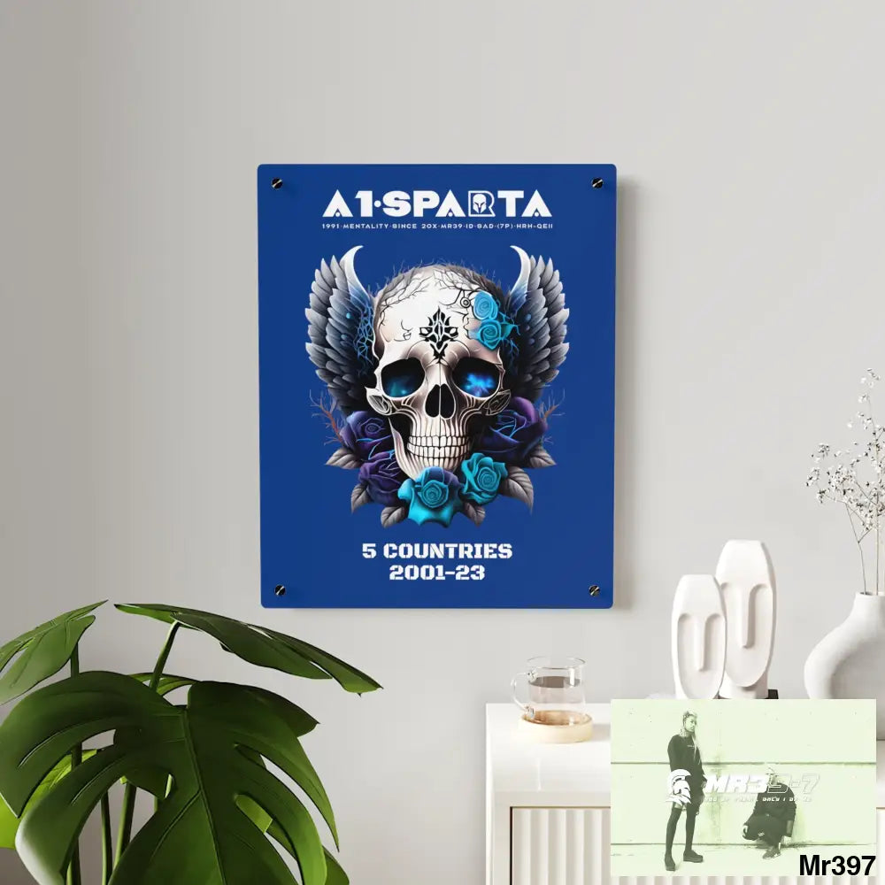 5 Countries 2001-23 A1Sparta Gothic skull wings and blue roses Acrylic Wall Art Panels Home Decor