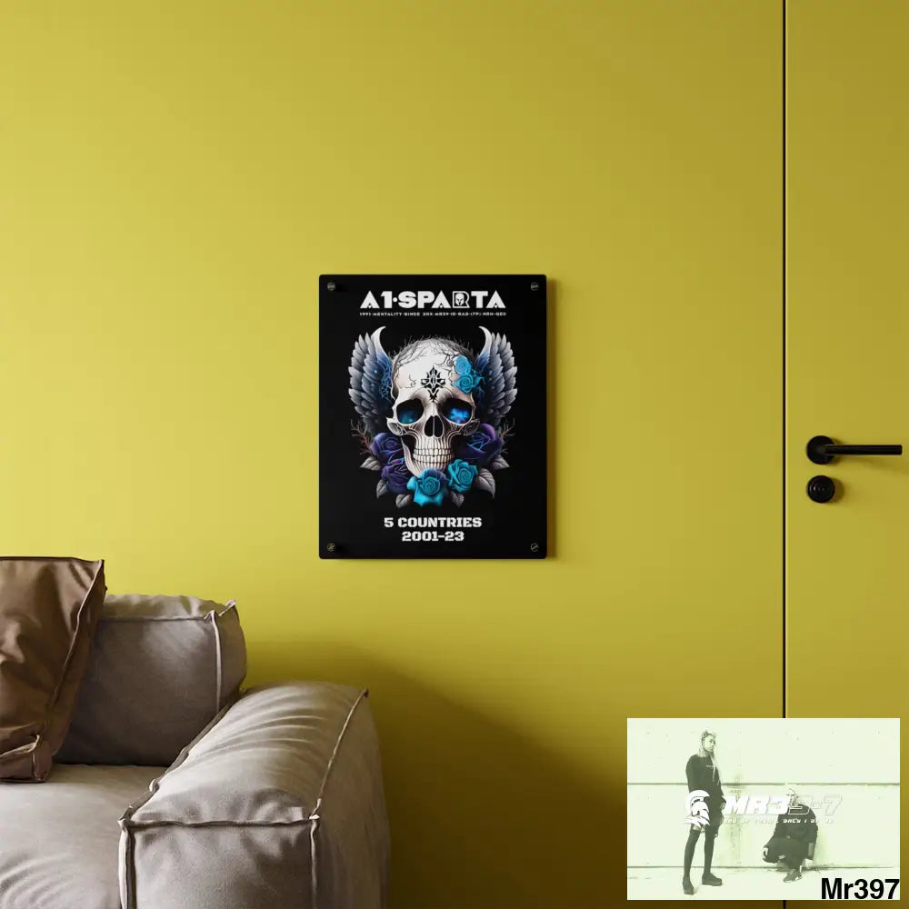 5 Countries 2001-23 A1Sparta Gothic skull wings and blue roses Acrylic Wall Art Panels Home Decor