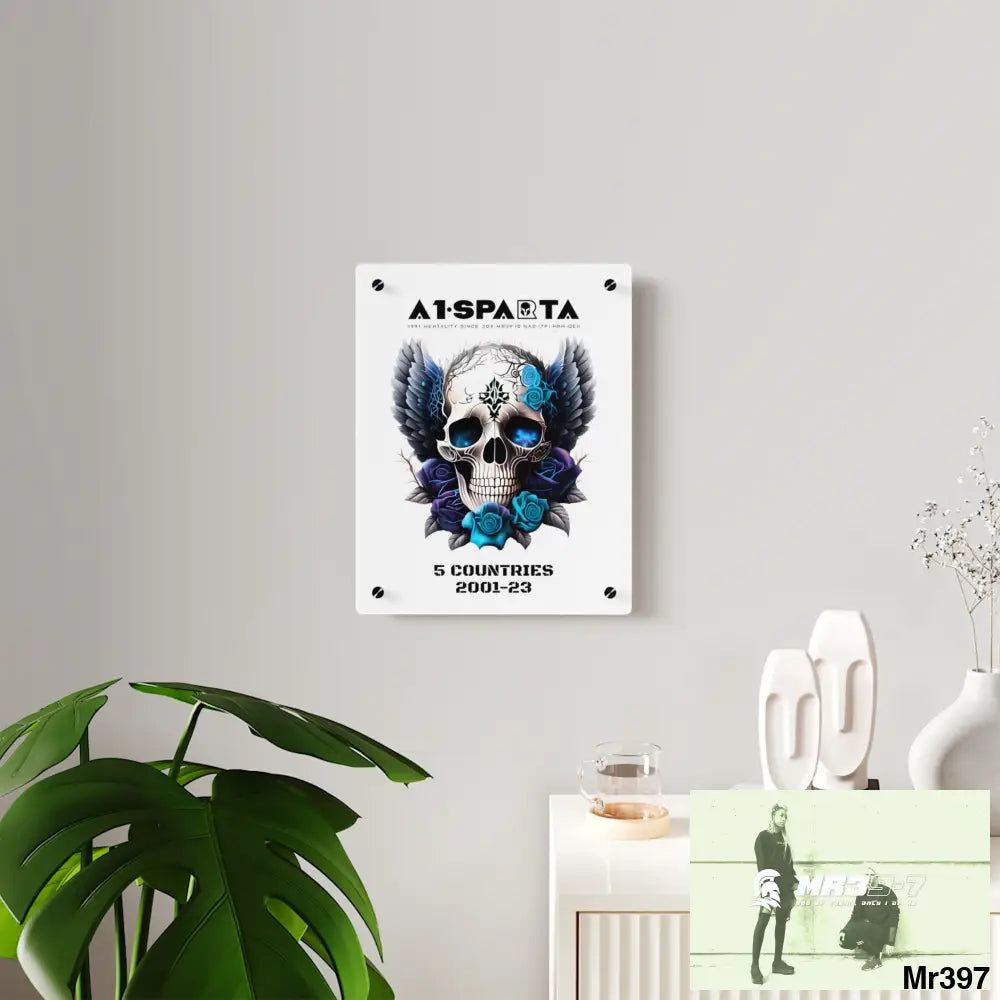 5 Countries 2001-23 A1Sparta Gothic skull wings and blue roses Acrylic Wall Art Panels Home Decor