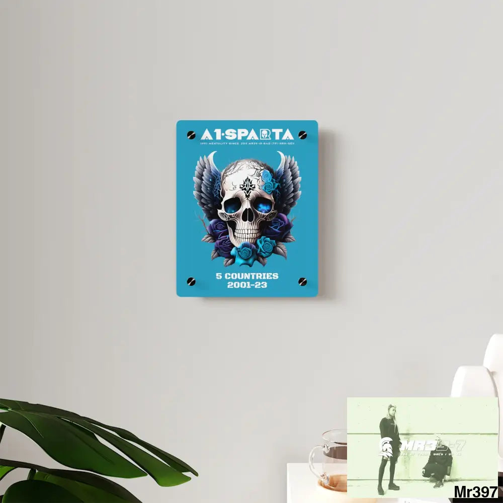 5 Countries 2001-23 A1Sparta Gothic skull wings and blue roses Acrylic Wall Art Panels Home Decor