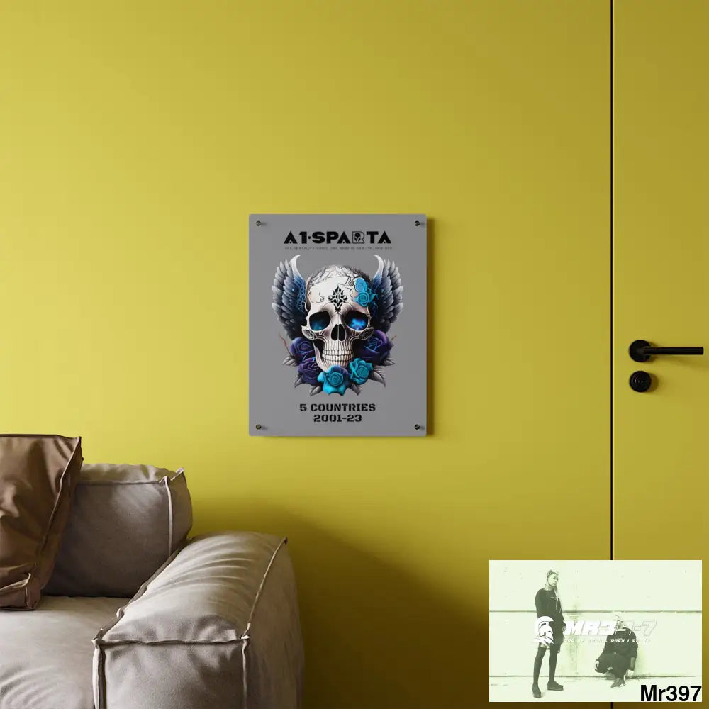 5 Countries 2001-23 A1Sparta Gothic skull wings and blue roses Acrylic Wall Art Panels Home Decor