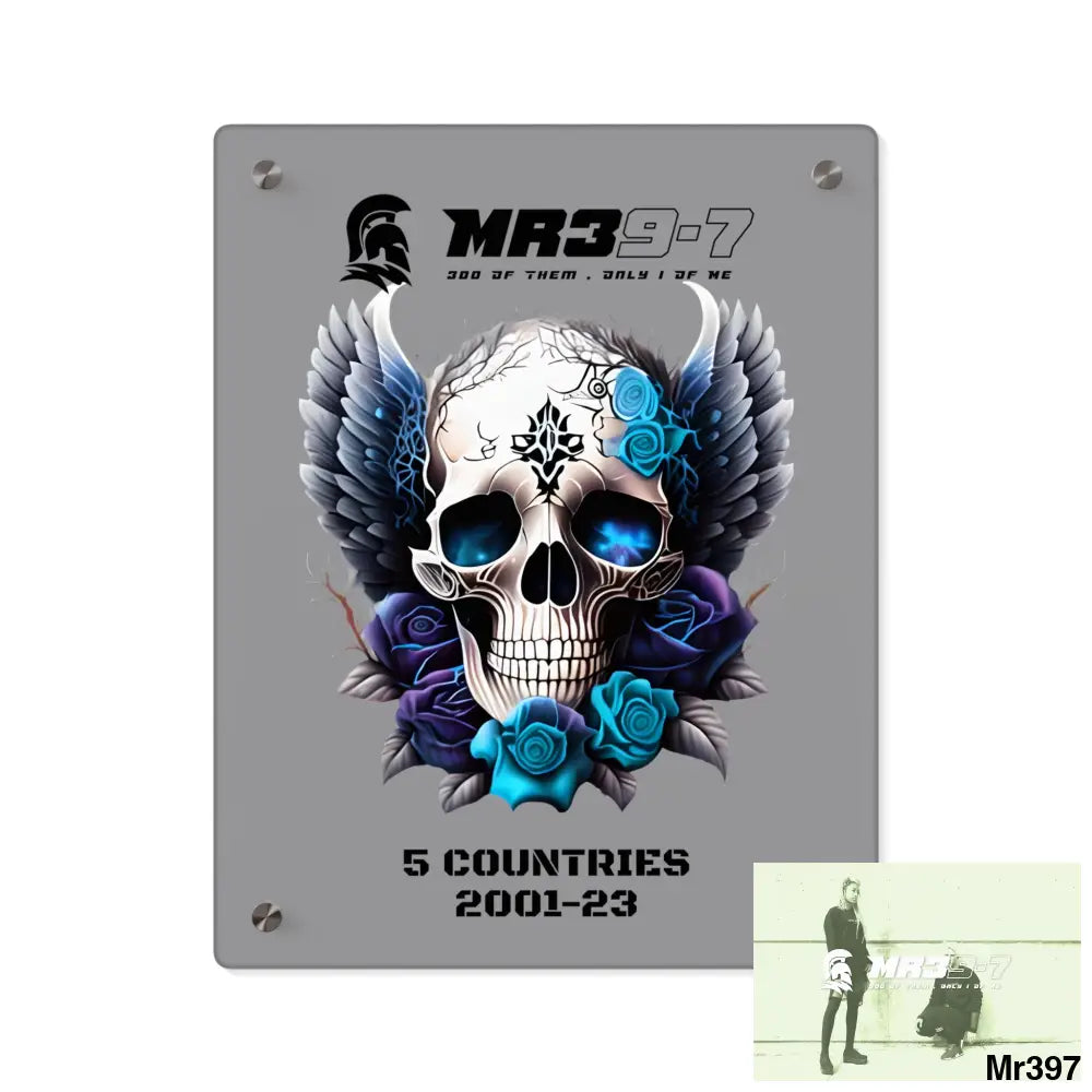 5 Countries 2001-23 Mr39-7 Gothic skull wings and blue roses Acrylic Wall Art Panels 11″ x 14″ (Vertical) / 0.25’’ Home