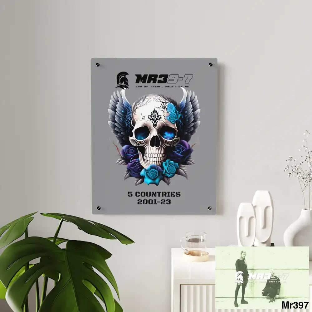 5 Countries 2001-23 Mr39-7 Gothic skull wings and blue roses Acrylic Wall Art Panels Home Decor