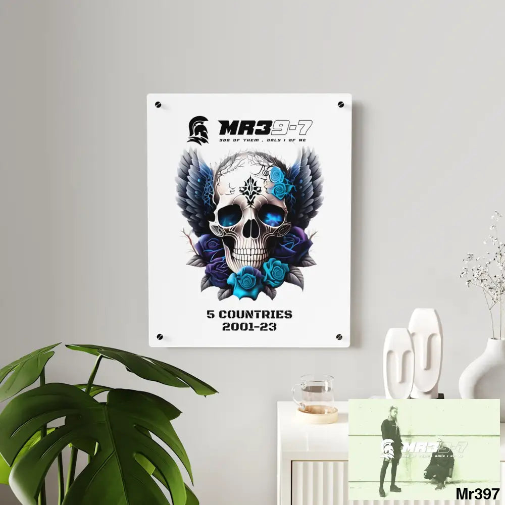 5 Countries 2001-23 Mr39-7 Gothic skull wings and blue roses Acrylic Wall Art Panels Home Decor