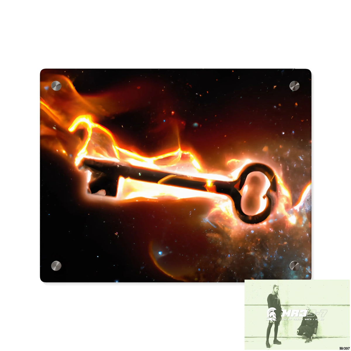 A Key on Fire in outer Space Acrylic Wall Art Panels 14″ x 11″ (Horizontal) / 0.25’’ Home Decor