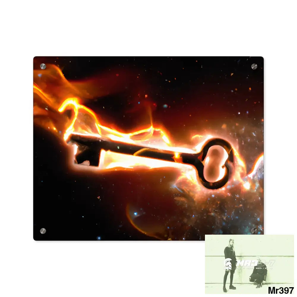 A Key on Fire in outer Space Acrylic Wall Art Panels 20″ x 16″ (Horizontal) / 0.25’’ Home Decor