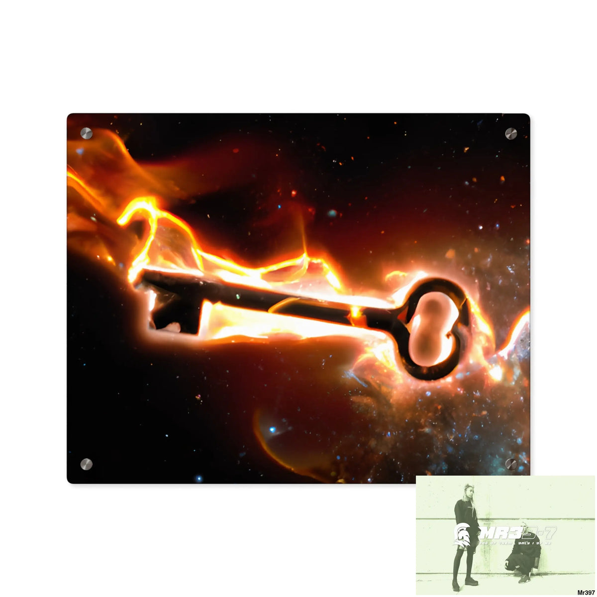 A Key on Fire in outer Space Acrylic Wall Art Panels 20″ x 16″ (Horizontal) / 0.25’’ Home Decor