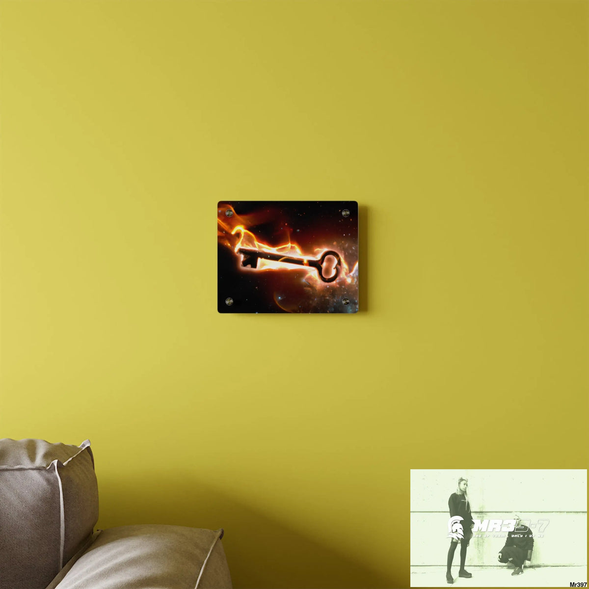 A Key on Fire in outer Space Acrylic Wall Art Panels Home Decor