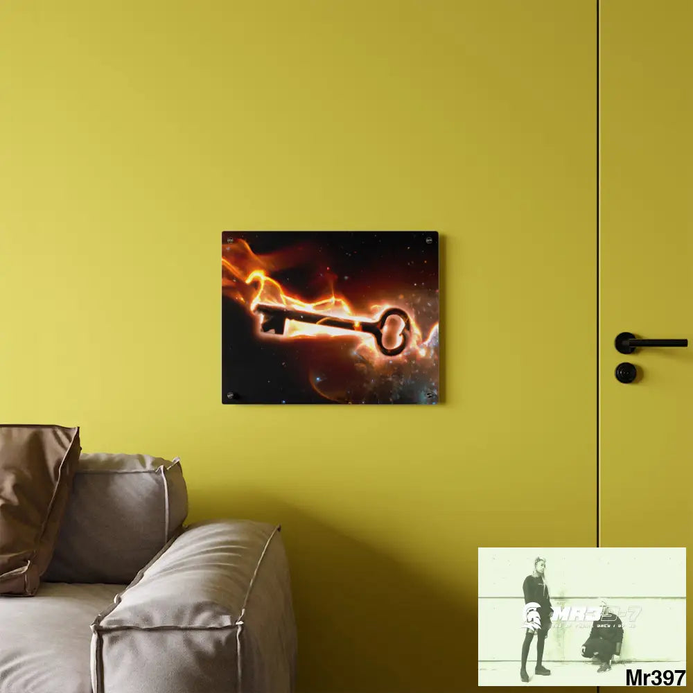 A Key on Fire in outer Space Acrylic Wall Art Panels Home Decor