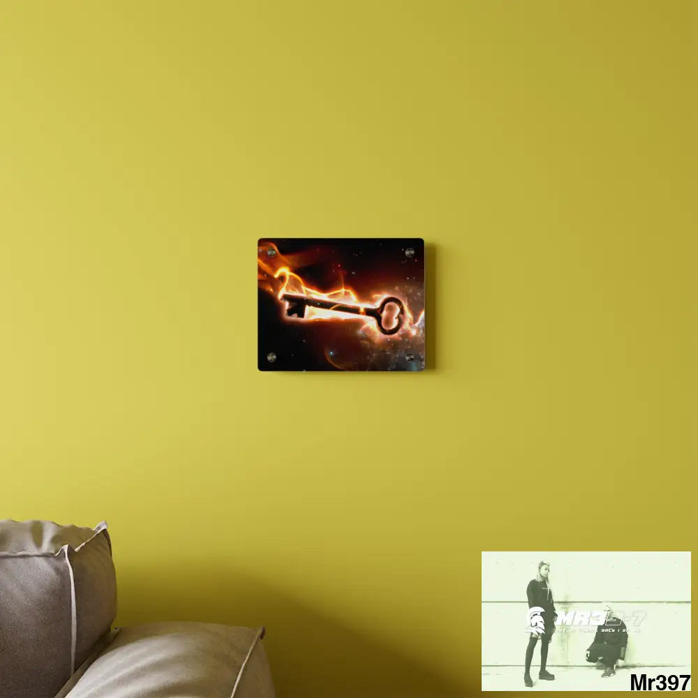 A Key on Fire in outer Space Acrylic Wall Art Panels Home Decor
