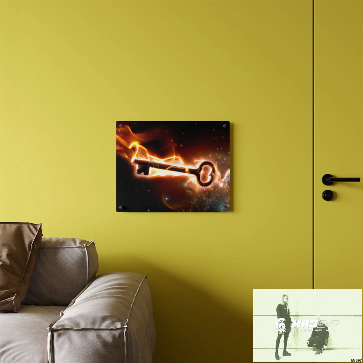 A Key on Fire in outer Space Acrylic Wall Art Panels Home Decor