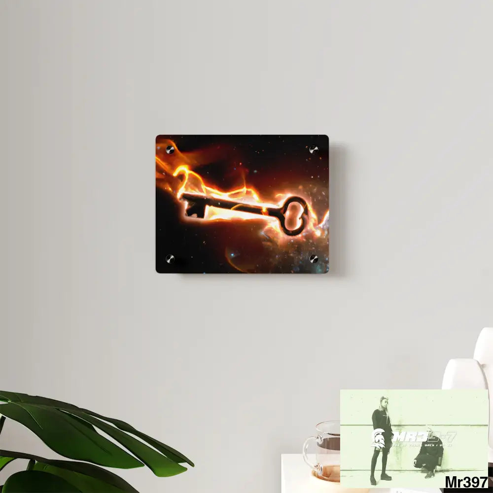 A Key on Fire in outer Space Acrylic Wall Art Panels Home Decor