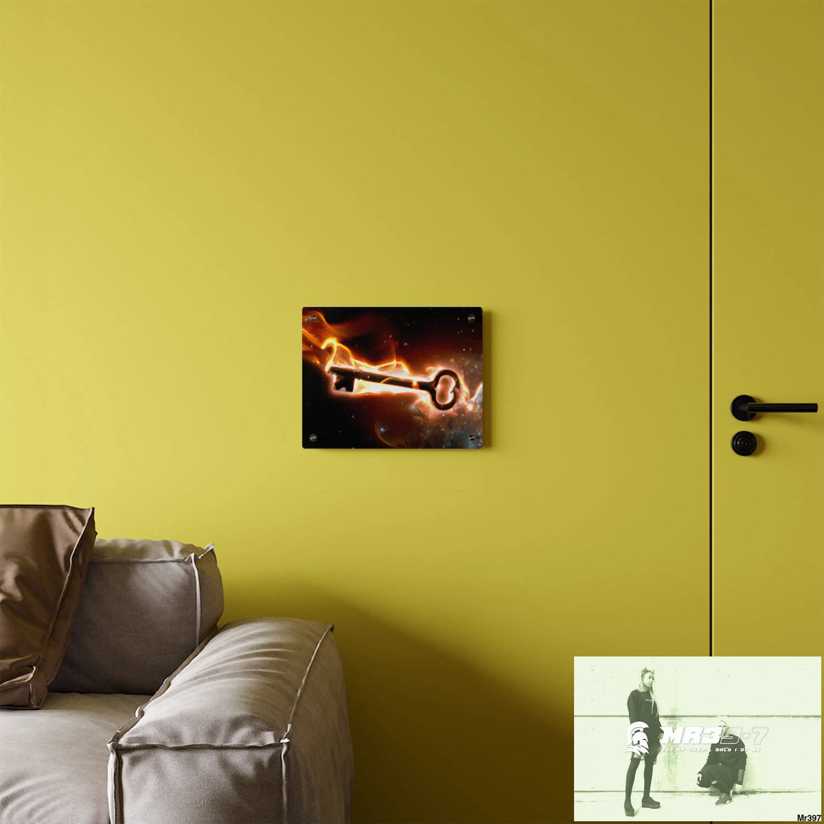 A Key on Fire in outer Space Acrylic Wall Art Panels Home Decor