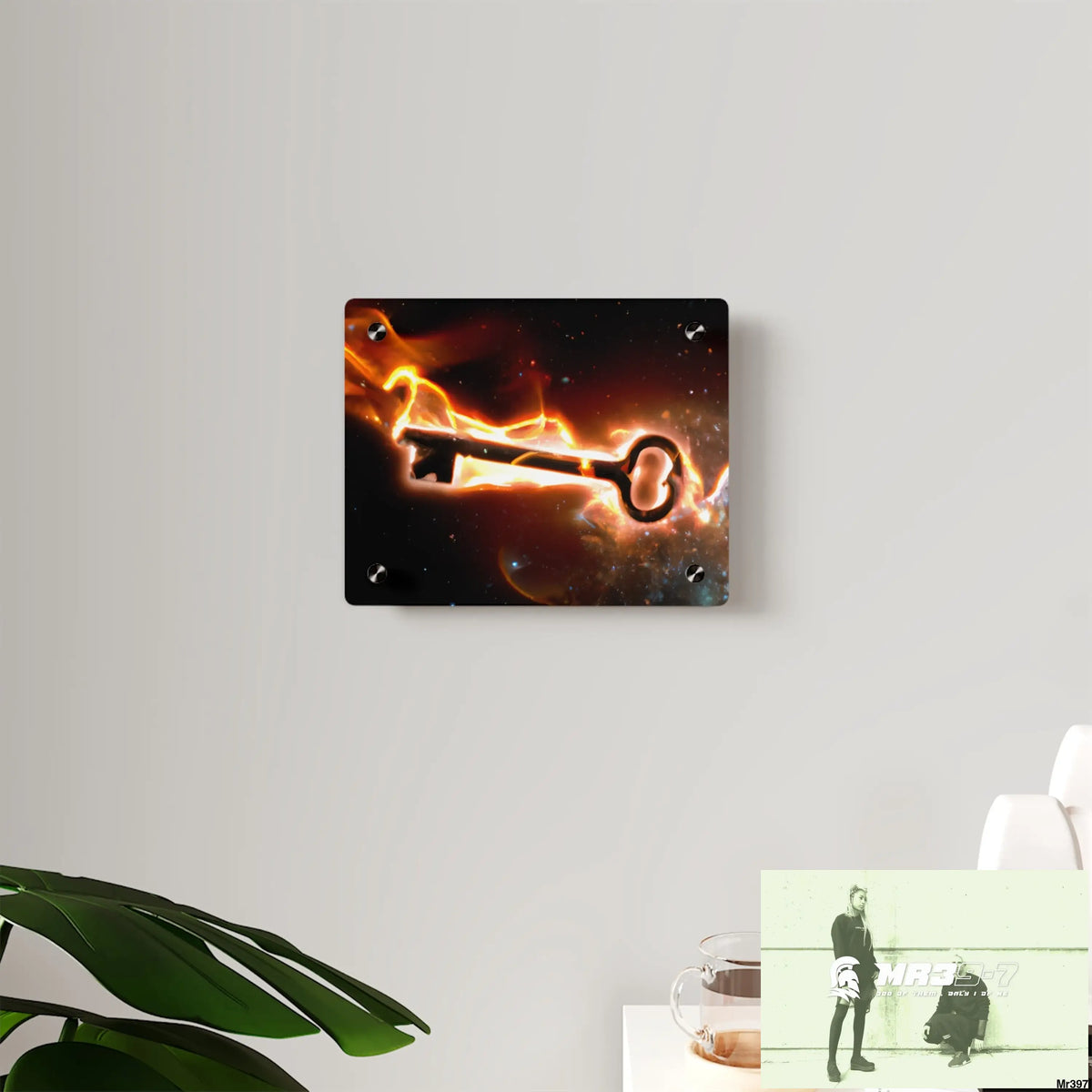 A Key on Fire in outer Space Acrylic Wall Art Panels Home Decor