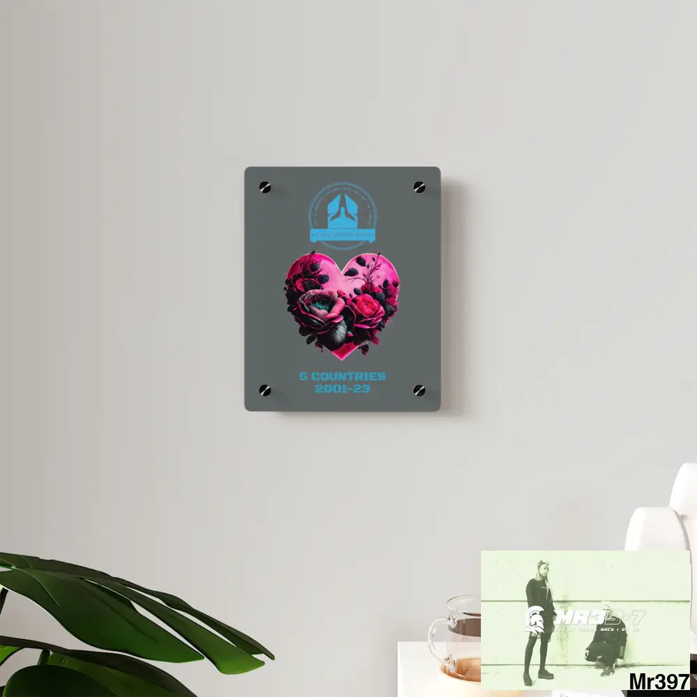 A Who Dares Wins 5 Countries 2001-23 Heart made of pink roses with black accents Acrylic Wall Art Panels Home Decor