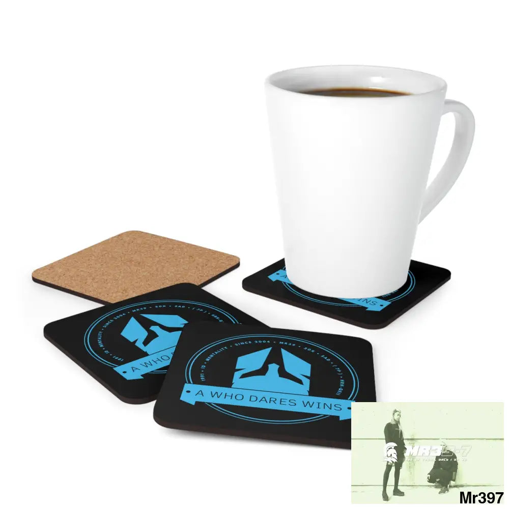 A Who Dares Wins Corkwood Coaster Set Cork / 3.75’’ × 3.75’’ / Square Home Decor