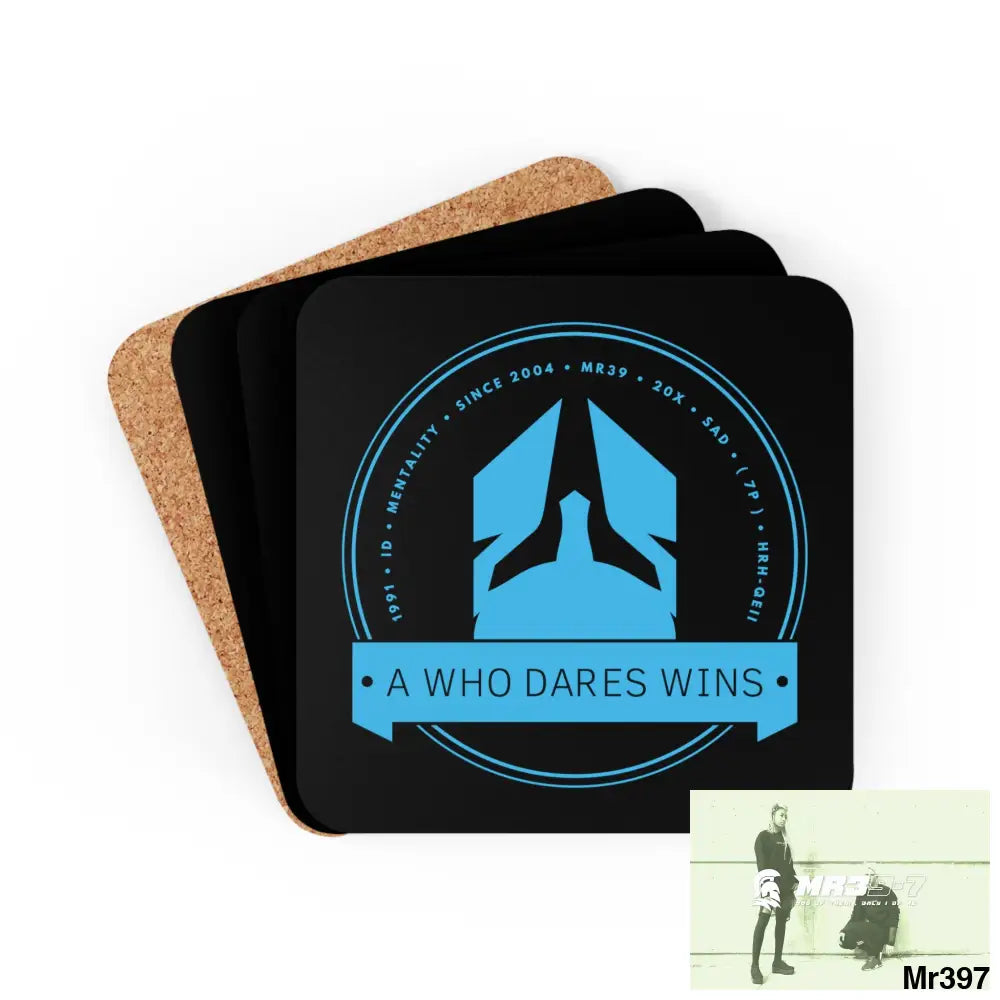 A Who Dares Wins Corkwood Coaster Set Cork / 3.75’’ × 3.75’’ / Square Home Decor