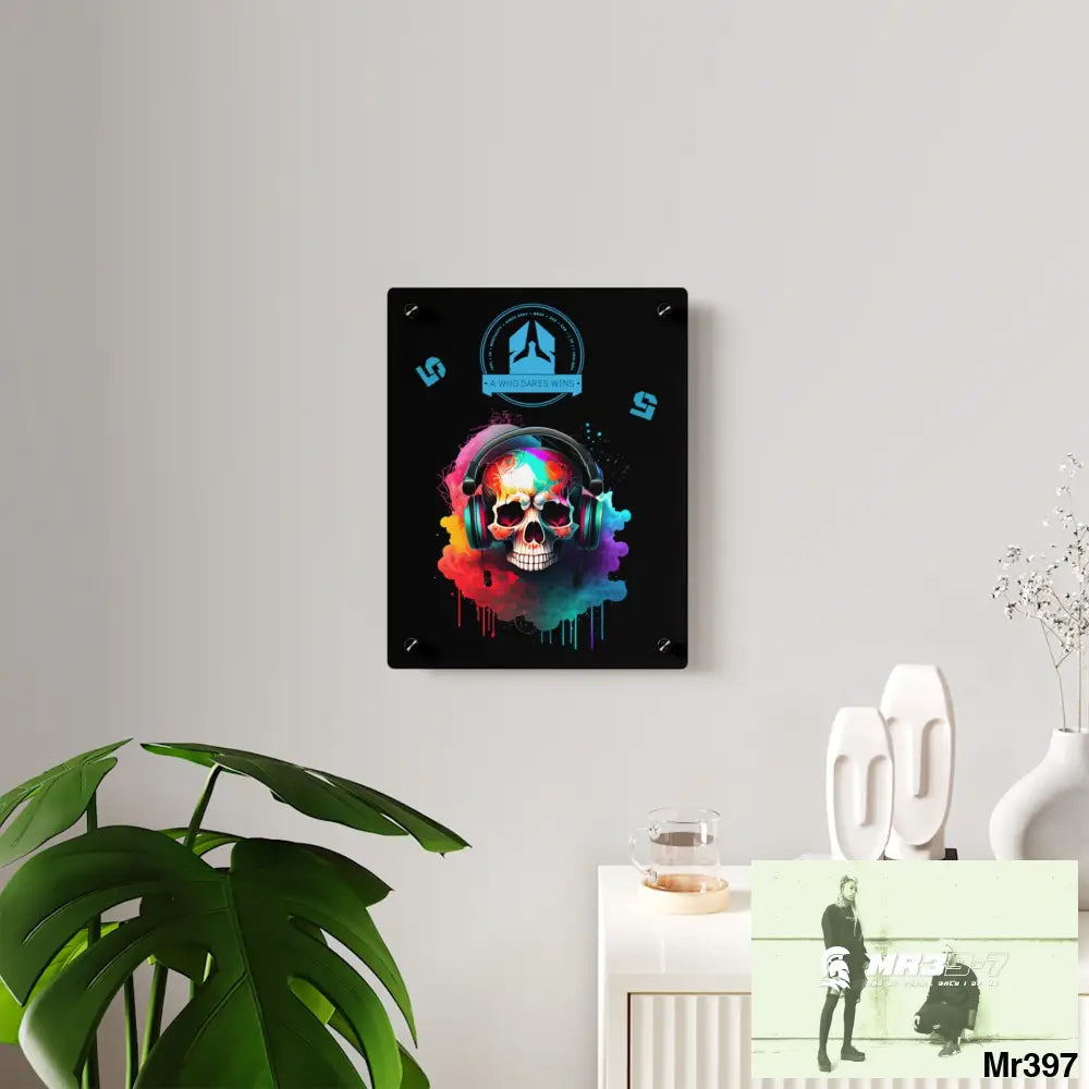 A Who Dares Wins E + 5 Colourful Skull Headphones Wall Art Panels Home Decor