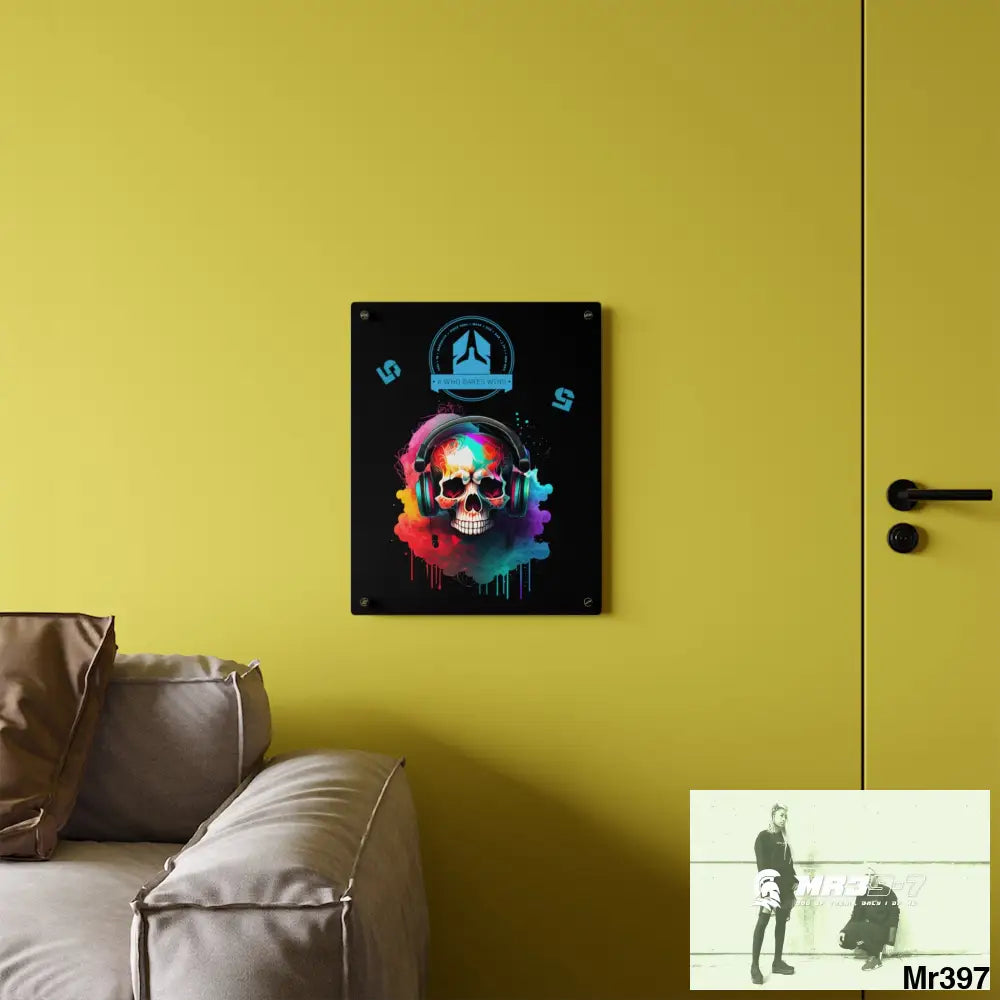 A Who Dares Wins E + 5 Colourful Skull Headphones Wall Art Panels Home Decor