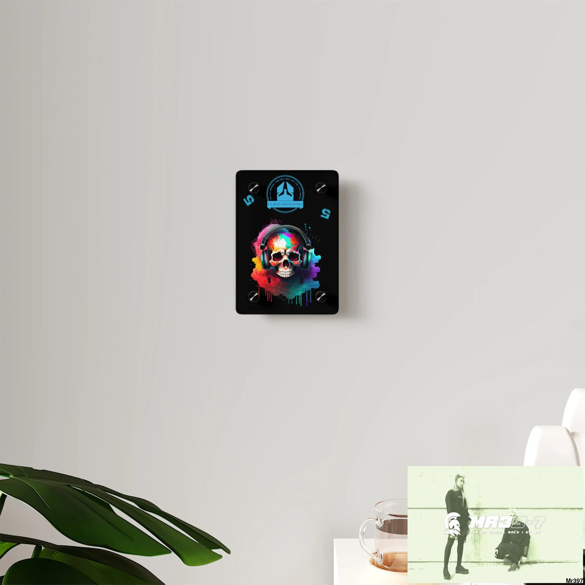 A Who Dares Wins E + 5 Colourful Skull Headphones Wall Art Panels Home Decor