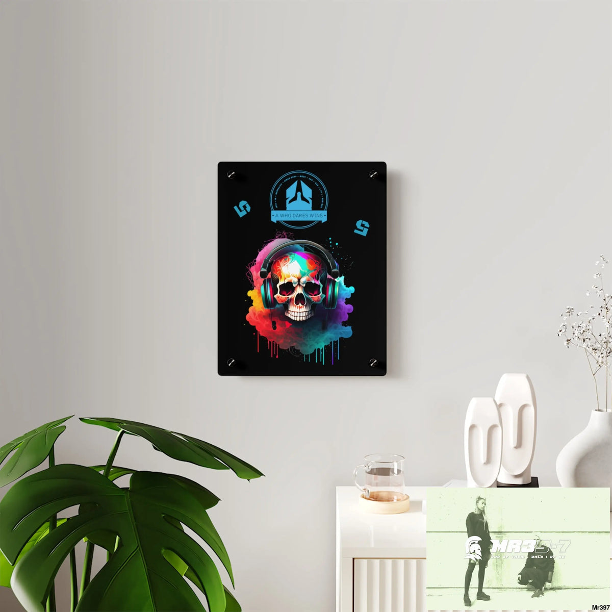 A Who Dares Wins E + 5 Colourful Skull Headphones Wall Art Panels Home Decor