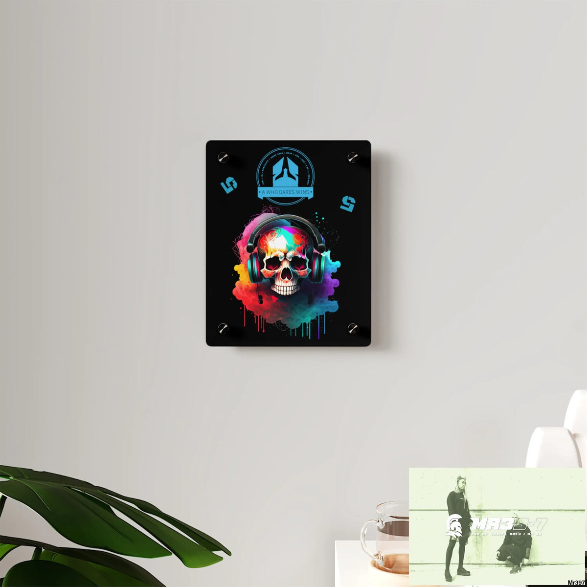 A Who Dares Wins E + 5 Colourful Skull Headphones Wall Art Panels Home Decor