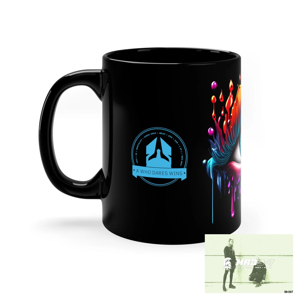 A Who Dares Wins GBR multicoloured dripping eye 11oz Black Mug 11oz Mug