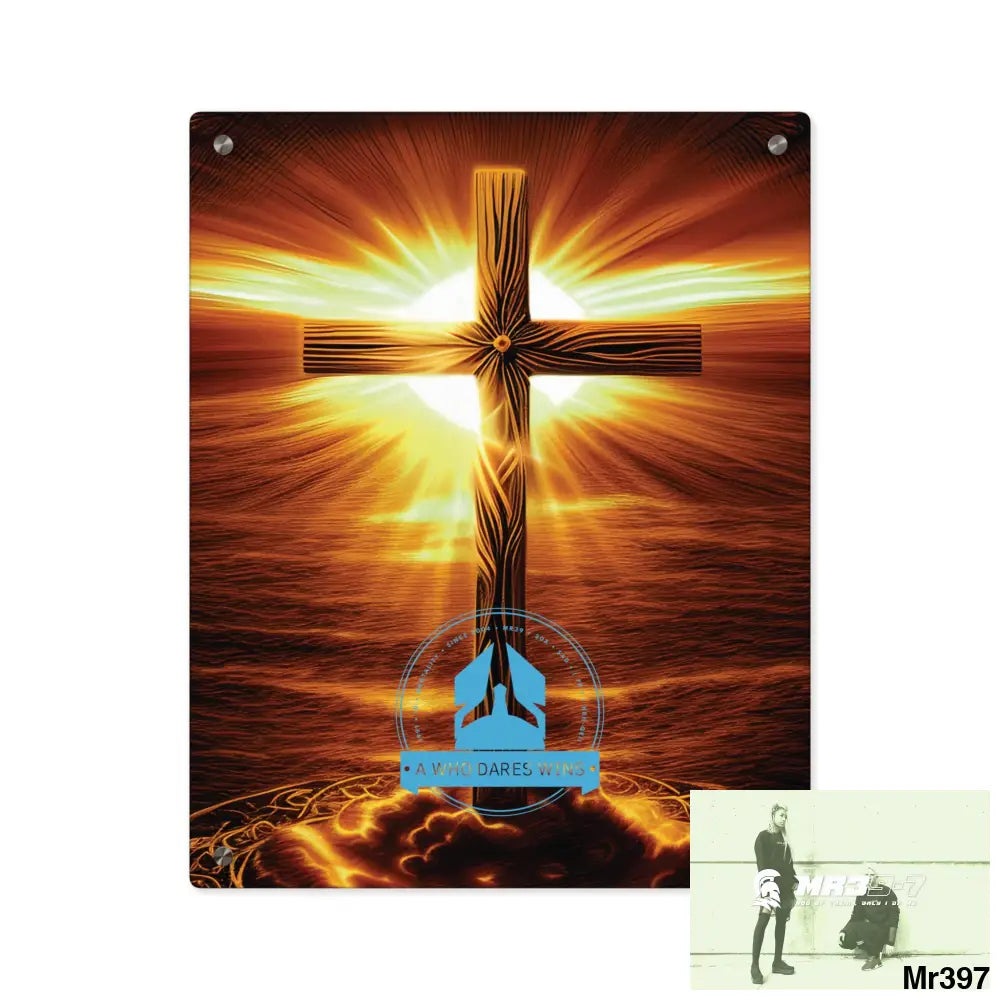 A Who Dares Wins Golden Sunrise Old Rugged Cross Celestial Ambient Faith Hyper Realistic Acrylic Wall Art Panels 16″ x
