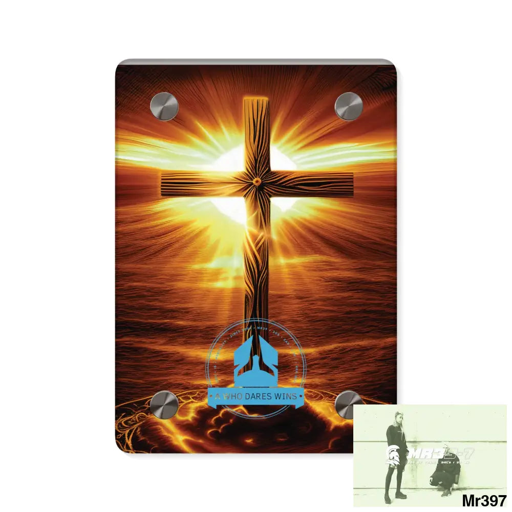 A Who Dares Wins Golden Sunrise Old Rugged Cross Celestial Ambient Faith Hyper Realistic Acrylic Wall Art Panels 5’’ x
